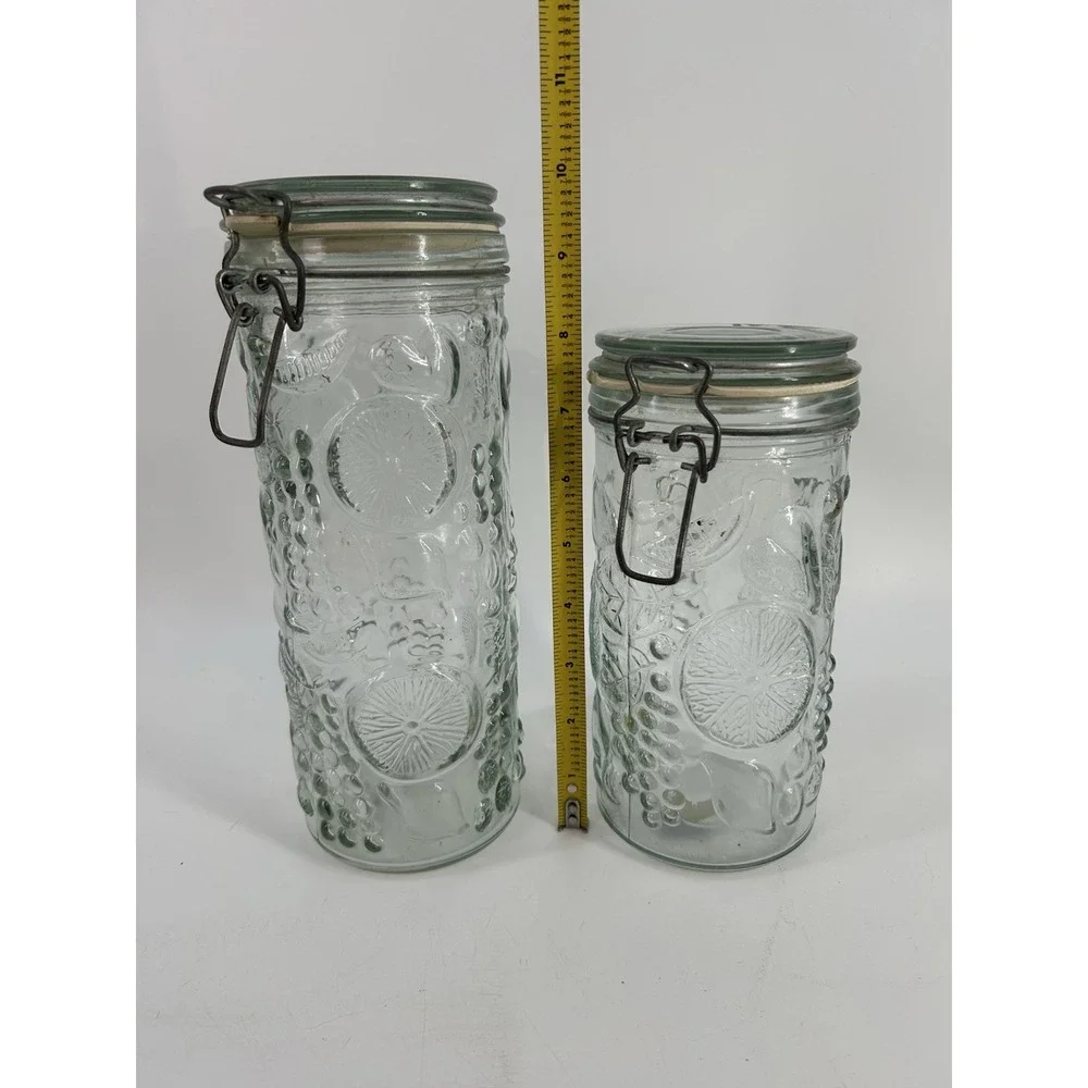 Vintage Elements Fruit Embossed Glass Canisters with Wire Flip Top 10
